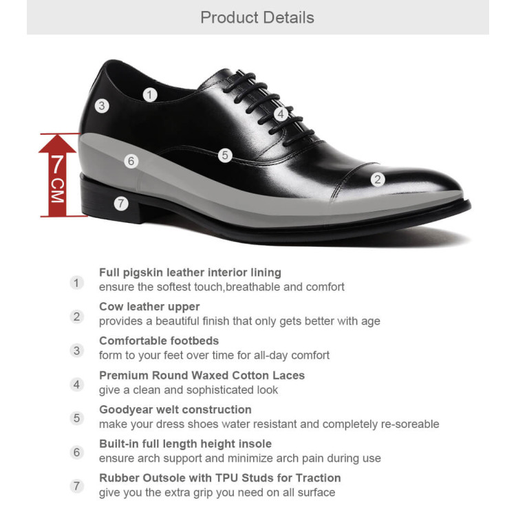 Dress Shoes With a Lift Captoe Cowhide Daniele 7CM