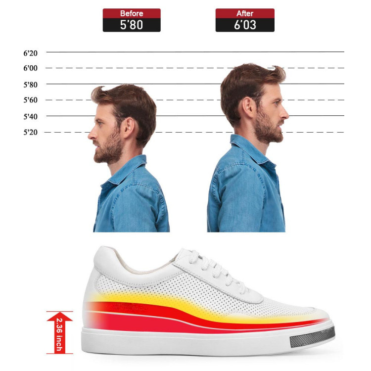 2.4 Inches Elevator Shoes White Enrico, Sneakers That Add 6CM 2.4 Inches Elevator Shoes White Enrico, Sneakers That Add 6CM