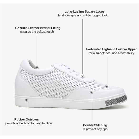 2.4 Inches Elevator Shoes White Enrico, Sneakers That Add 6CM