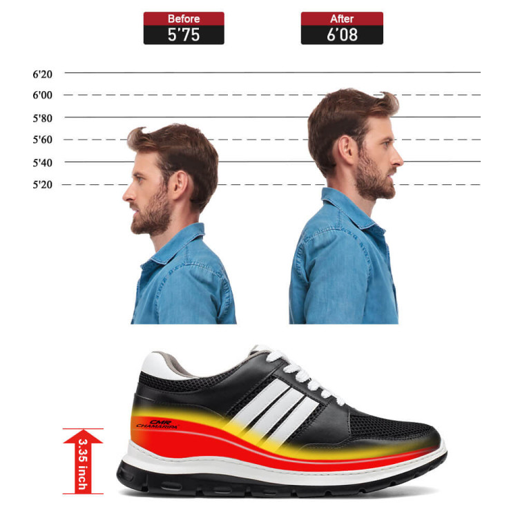 3.5 Inches Height Increasing Sneakers Black Nino To Be 8CM Taller 3.5 Inches Height Increasing Sneakers Black Nino To Be 8CM Taller